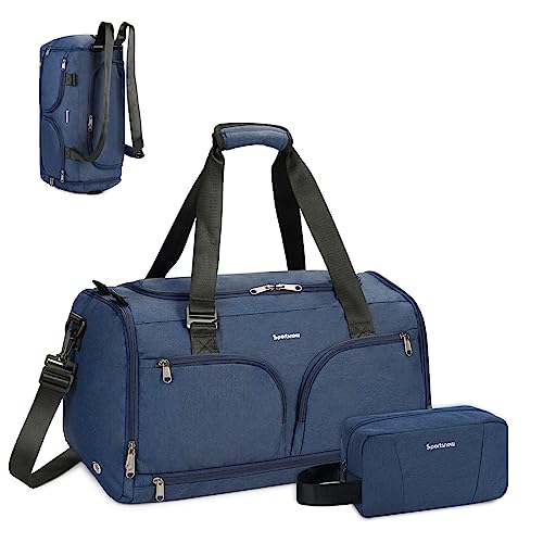 Sporttasche mit Schuhfach und Nassfach, Herren Sporttasche Rucksack mit Kulturbeutel, Weekender-Tasche, Damen Schwimmtasche, Trainingstasche, Faltbare Reisetasche mit Trolley-Ärmel, Navy blau, 48L von sportsnew