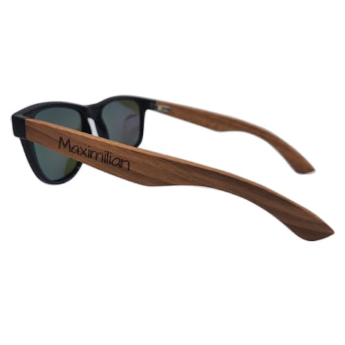 sprengers – Personalisierbare Sonnenbrille mit Name | Verspiegelte Brille | Unisex | Hochwertige UV-400 Gläser | Individuelle Holzbrille als perfekte Geschenkidee (Schwarze Brillengläser) von sprengers