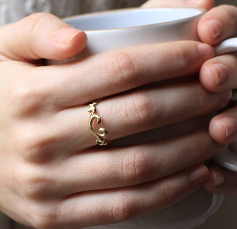 14K Massiver Goldring, Einzigartiger Gelbgoldring, Ehering von springit