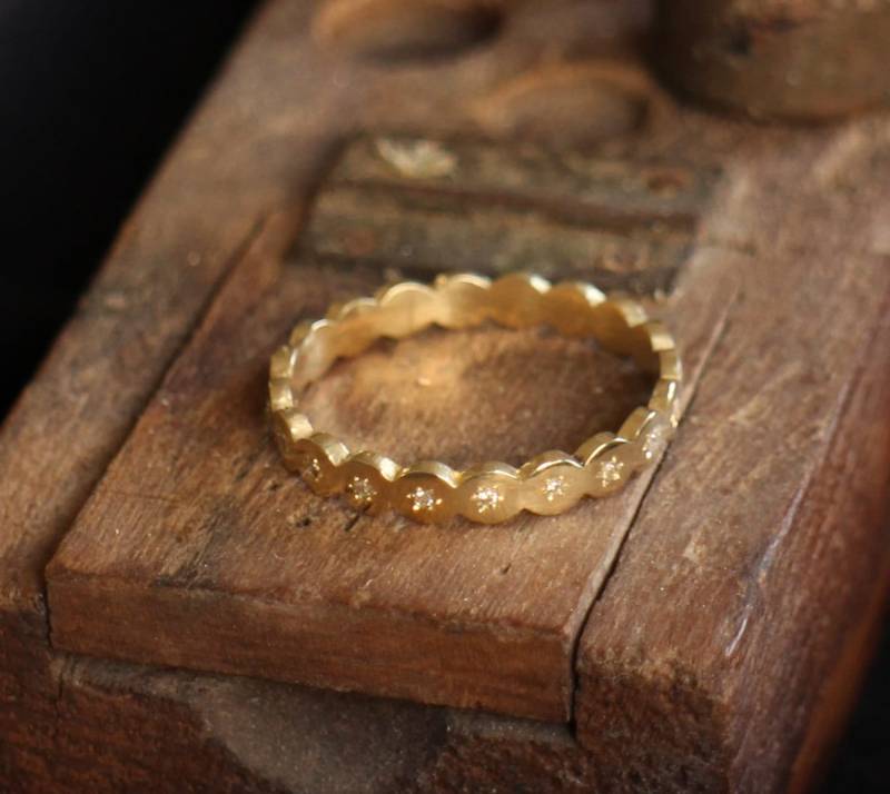 Diamantring, Gelbgold Verlobungsring Diamant Set, Handgemachter Feiner Schmuck, Band, Stapelring, 14K Ehering von springit