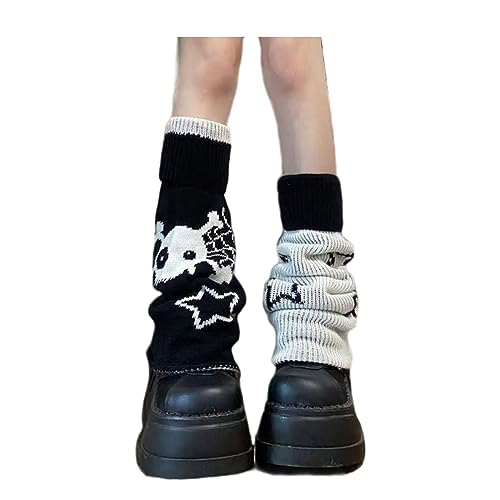 srdmuph Grunge Beinstulpen Socken Fee Grunge Stoffsocken Reversible High Knee Long Boot Knit Stack Socken Stern Damen Mädchen, Schwarz und Weiß (wendbar), Einheitsgröße von srdmuph