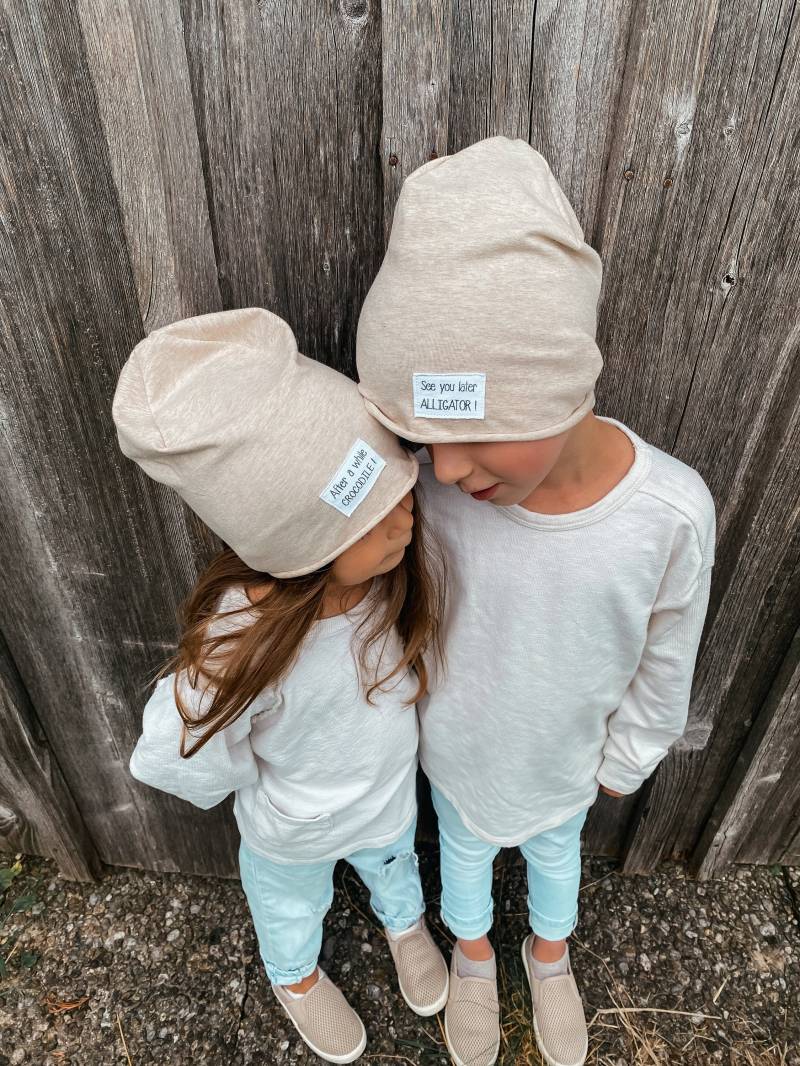 Dein Design | Dünne Used Look Label Beanie Sommer Baumwolljersey Farbwahl Wunsch Mädchen Junge von sschleifenliebee