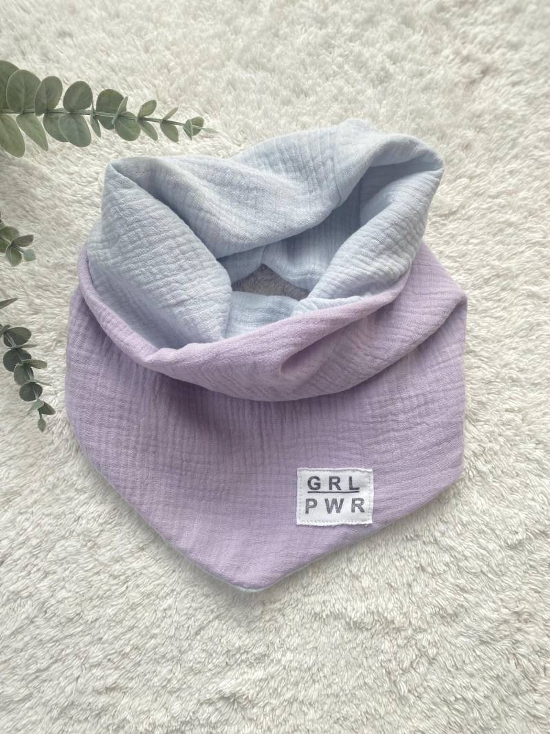 Dein Design | Wendeloop Used-Look-Label Musselin-Dreieckloop Musselinloop Farbwahl Label Schal Musselintuch Mädchen Junge von sschleifenliebee