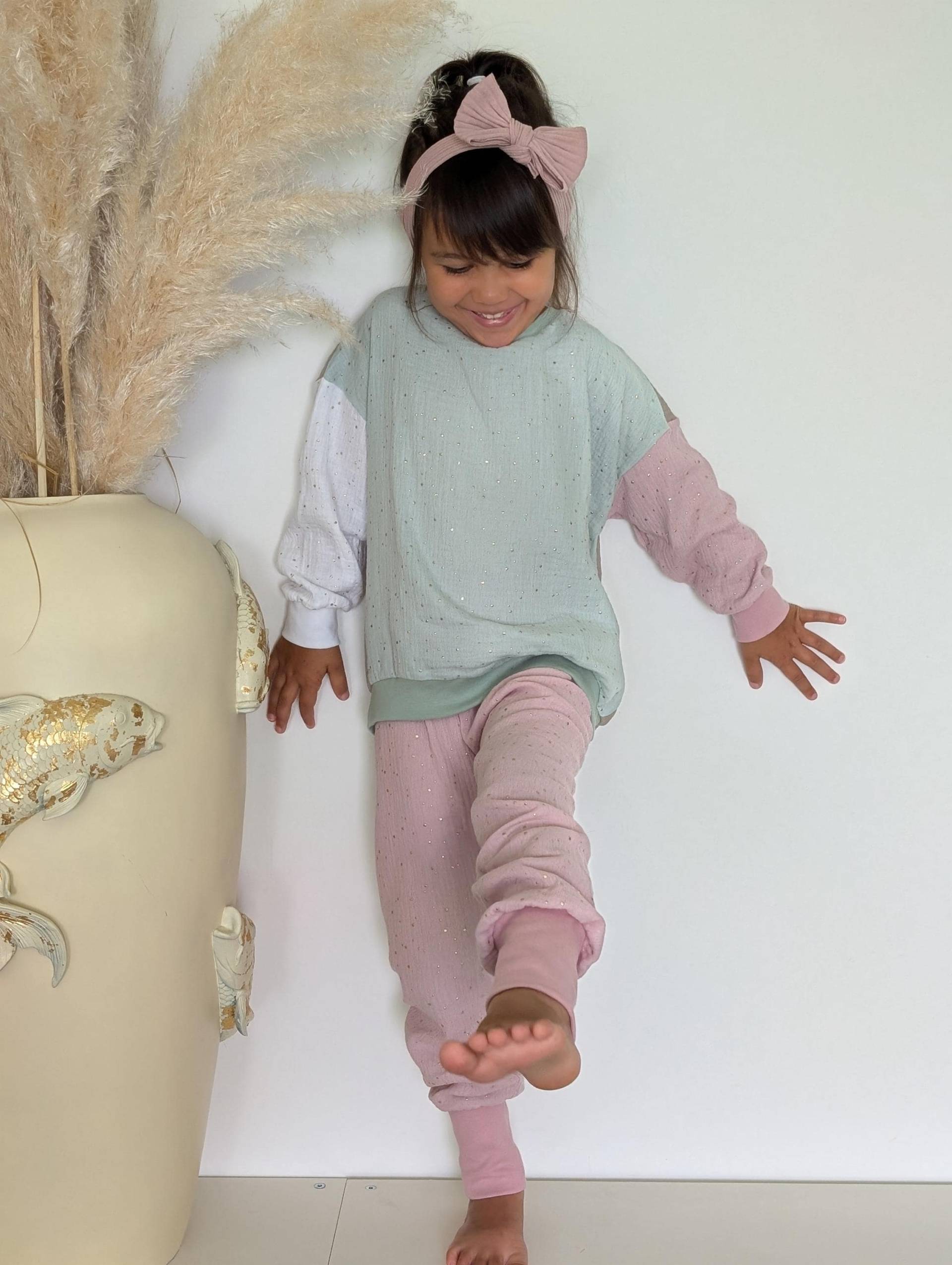 Musselin Oversized Sweater | Color-Blocking Mädchen Baby Kinderkleidung von sschleifenliebee