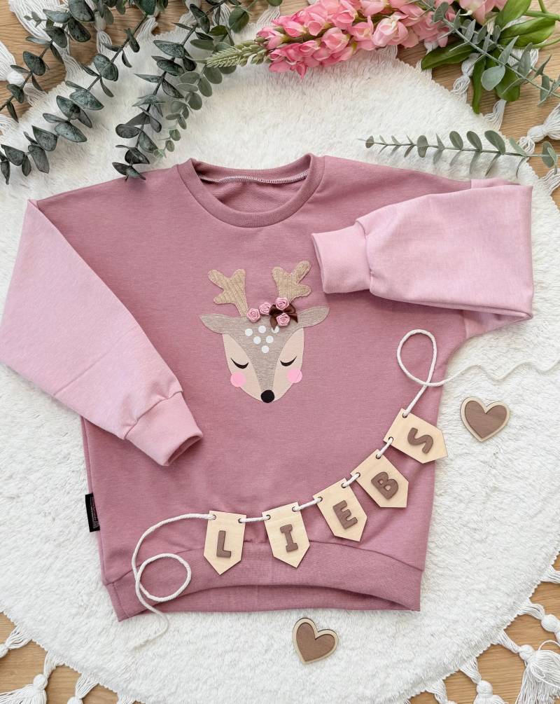 Oversized Sweater | Color-Blocking Rehkitz Mädchen Baby Kinderkleidung von sschleifenliebee