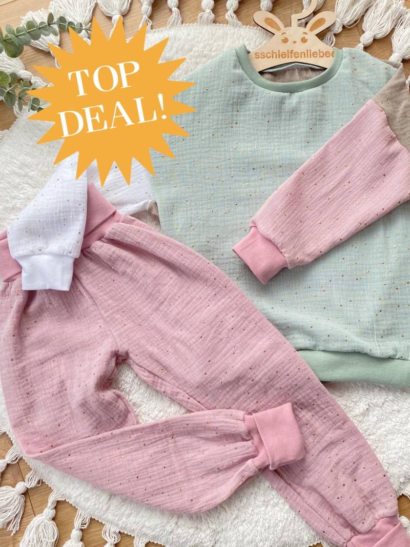 Top Deal Sommerangebot | Musselin Jogginganzug Oversized Sweater Und Hose Set 2 Teile Mädchen Baby Kinderkleidung von sschleifenliebee