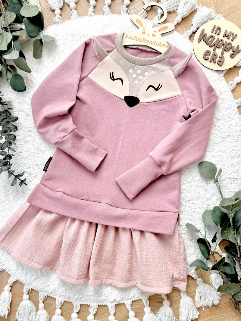 Tunika-Sweatshirt Mit Musselin Volant | Reh Sweater Rehkitz Pullover Mädchen von sschleifenliebee