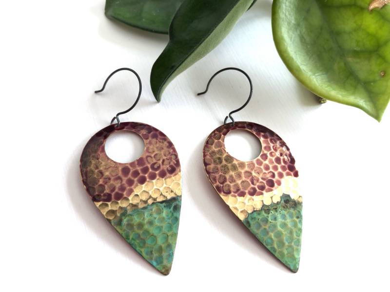 Rosenholz-Ohrringe Mit Grünspan #e1810 von ssdjewelry