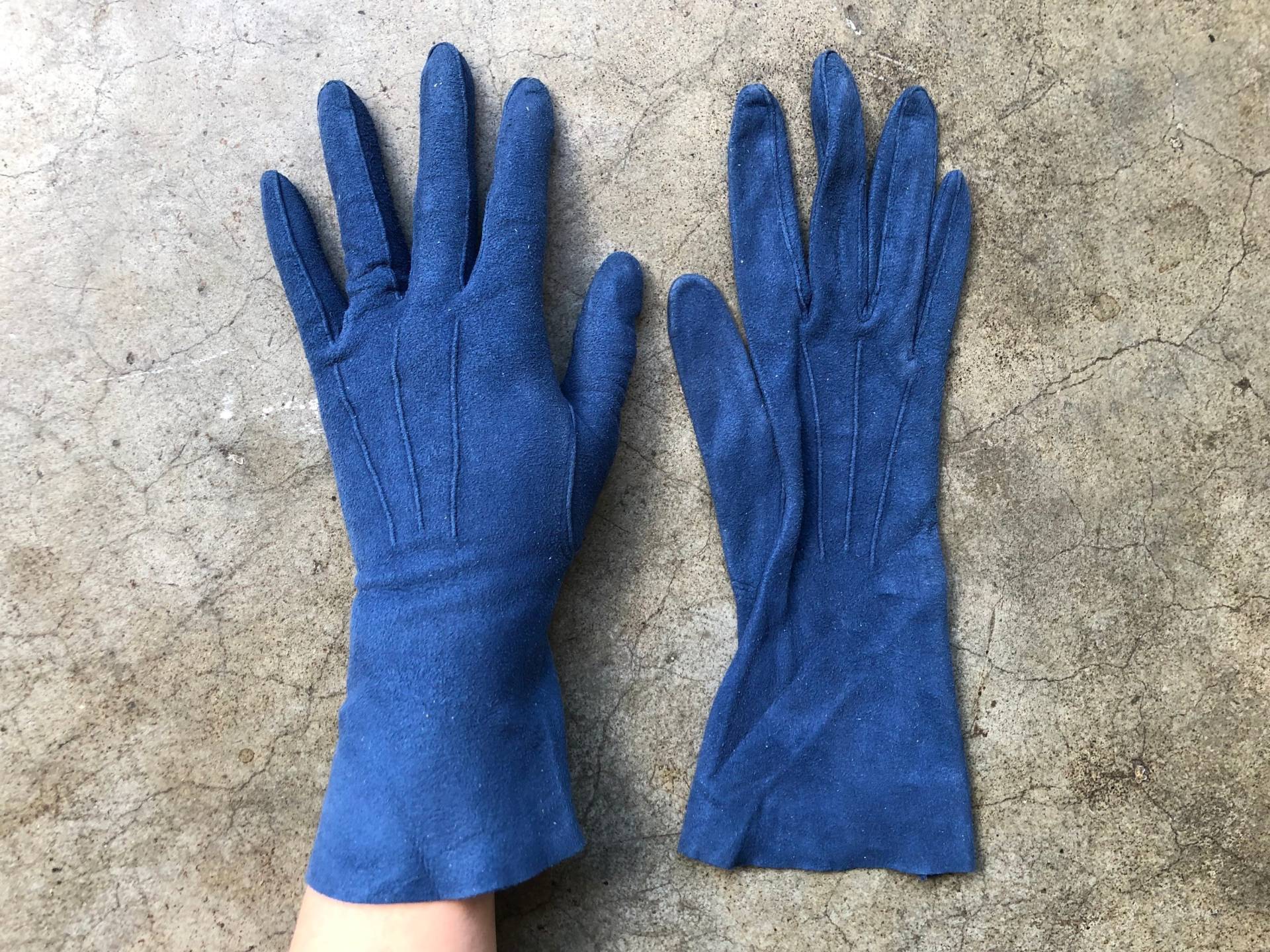 Antik Blaue Wildleder Handschuhe Gr. Xs 6 6.25 Damen 1940Er 1950Er 40Er 50Er Fancy Driving Super Weich Dünn 1930Er 30Er Vintage von sssggg