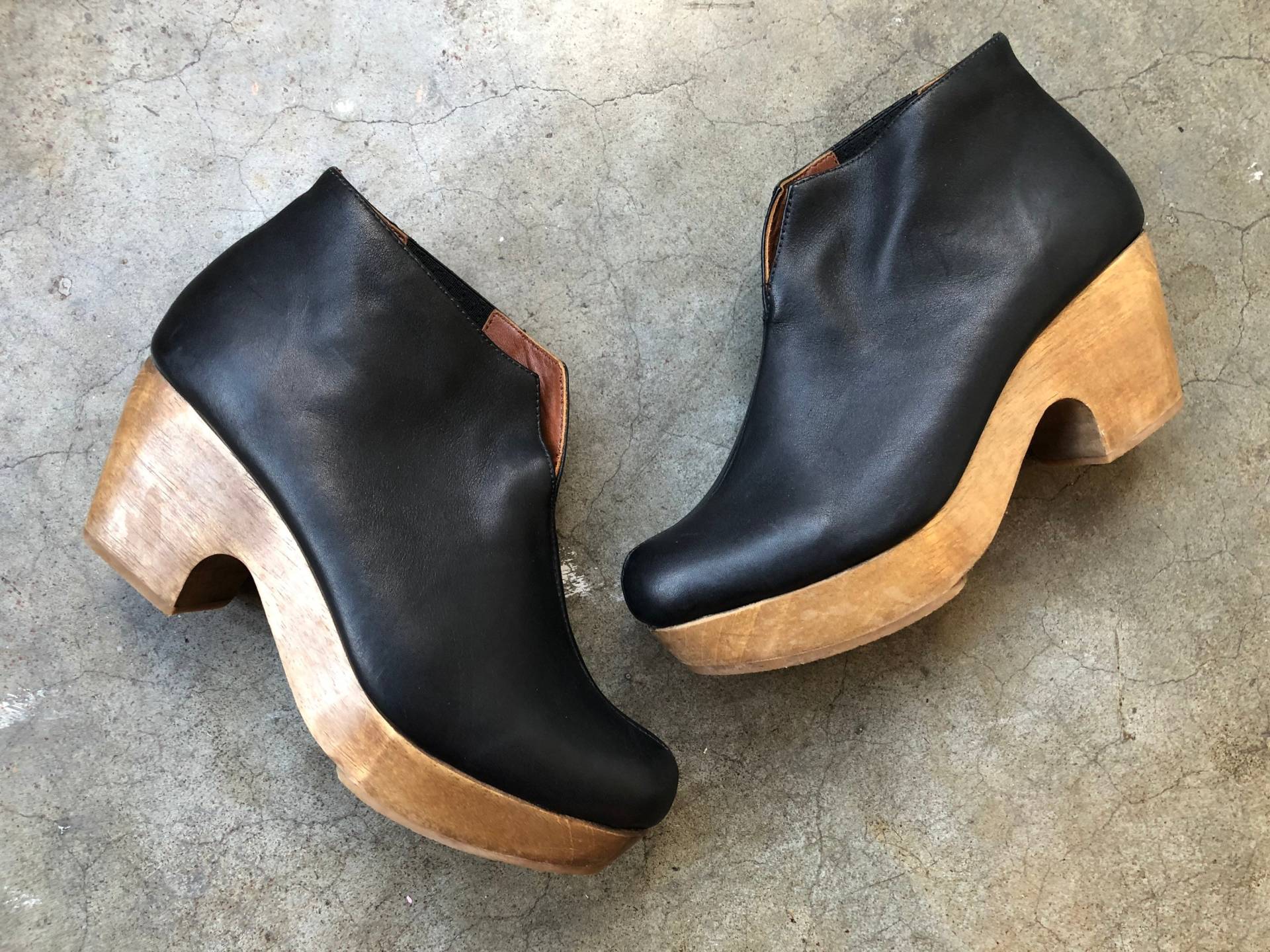 Rachel Comey Seltene Holz Clog Ankle Boots Schwarz Leder Pull On Schuhe Damen Gr 7 37 Vintage Braun Western Plateau Retro Boho Chunky von sssggg