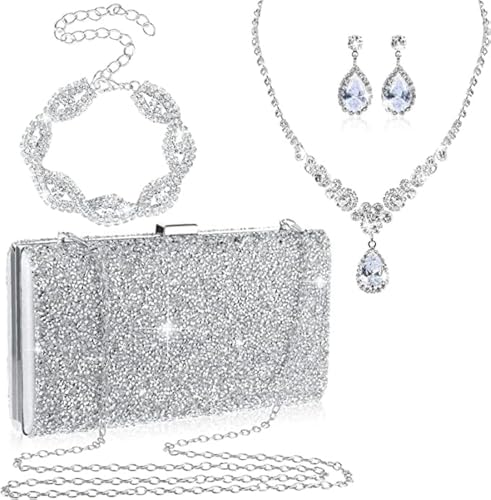 stablerice Damen-Clutch mit Strasssteinen, silberfarben, 4 Stück, silber von stablerice
