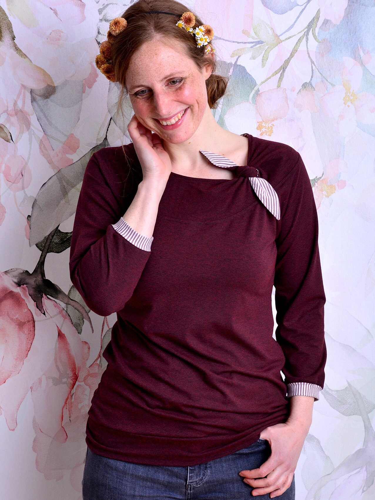 Jersey Shirt Corinna Schleife Aubergine Streifen Von Stadtkind Potsdam von stadtkindpotsdam