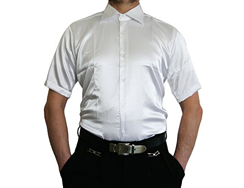 stahl-moden Herren Designer Glanz Hemd Herrenhemd bügelleicht Satin Farben New Kent Kragen Kurz Arm Weiß Gr. 3XL von stahl-moden