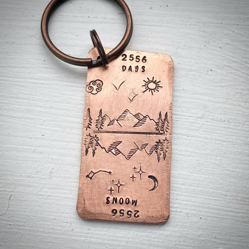 7 Jahre Hochzeitstag Geschenk. Reclaimed Kupfer Handgestempelt Traditionell 7. Geschenk Schlüsselanhänger. Personalisiertes von stampedbycheryl