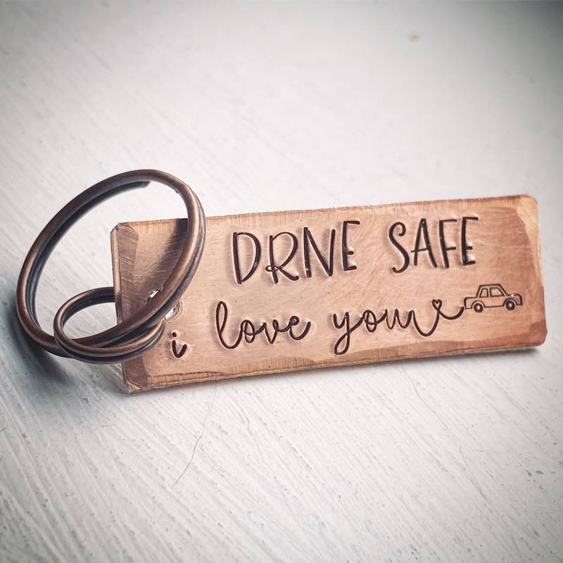 Drive Safe I Love You. Handgestempelt. Autoschlüssel Schlüsselanhänger. Kupfer Schlüsselring. Frau Freundin Freund Mann Geschenk. Fahrprüfung von stampedbycheryl