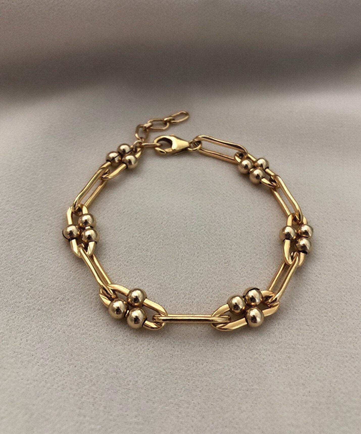 Gigi 14Kt Gold Filled Gliederarmband | Langes Gliederketten-Kugelarmband Büroklammer Kettenschmuck Dickes Armband Demi Fine Schmuck von standingoaccessories