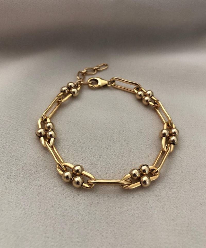 Gigi 14Kt Gold Filled Gliederarmband | Langes Gliederketten-Kugelarmband Büroklammer Kettenschmuck Dickes Armband Demi Fine Schmuck Gigi 14Kt Gold Filled Gliederarmband | Langes Gliederketten-Kugelarmband Büroklammer Kettenschmuck Dickes Armband Demi Fine Schmuck von standingoaccessories