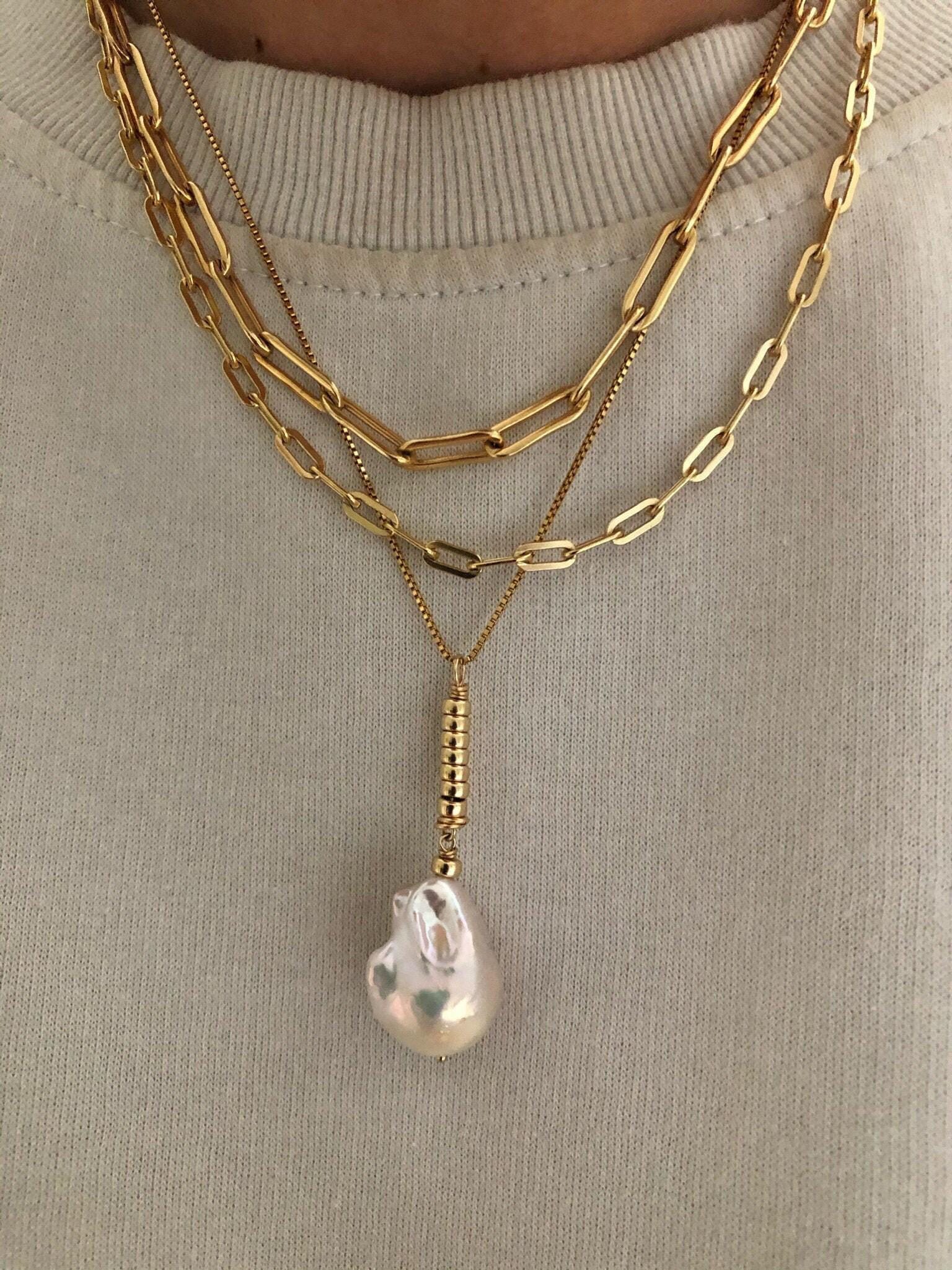 Lova Barock Perlenkette | Gold Große Perlen-Anhänger-Halskette Box Kette Halskette 14Kt Filled Kettenschmuck Feiner Schmuck von standingoaccessories