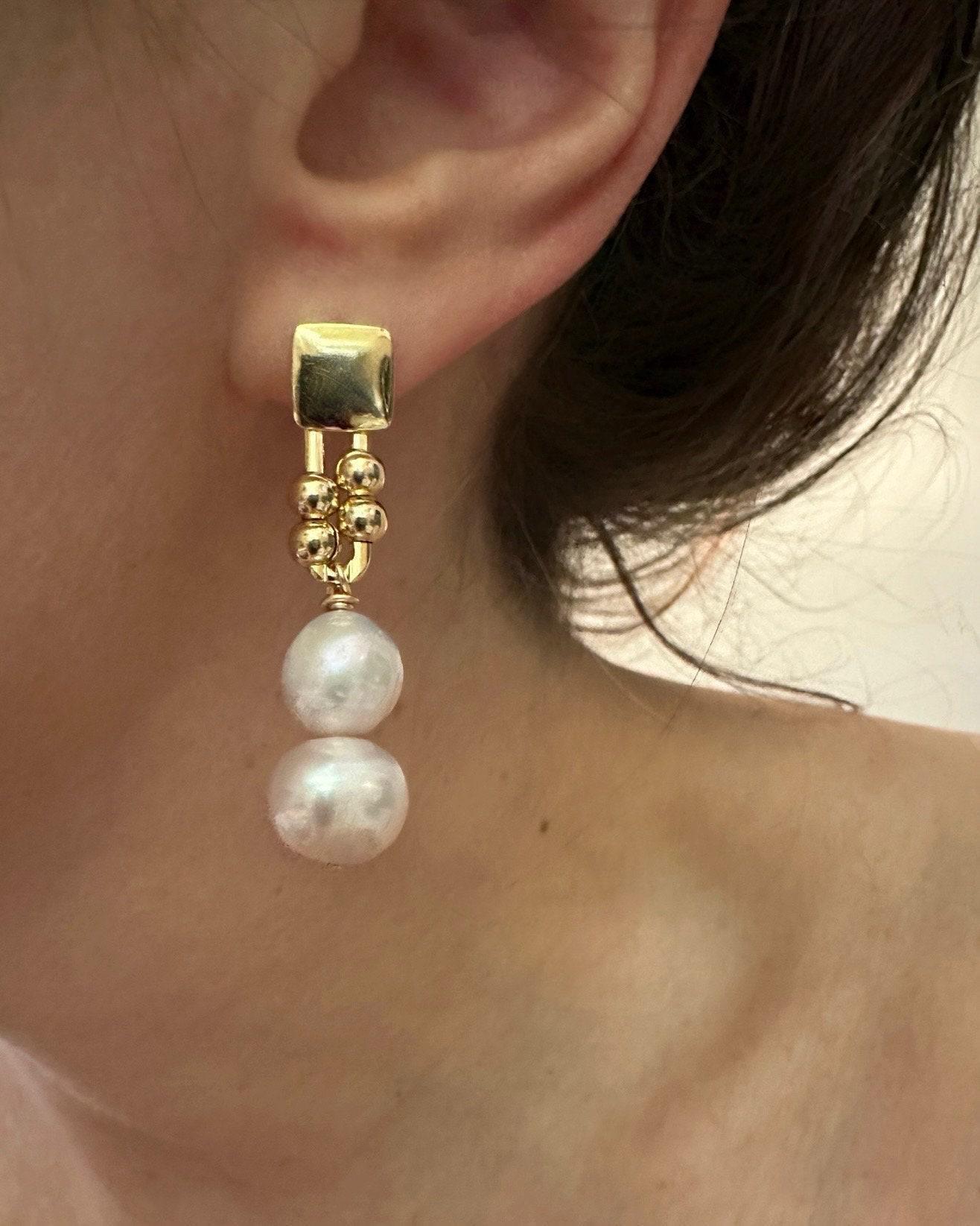 Scarlett Gold Perlen Ohrringe | Link Baumeln Tropfen 14Kt Filled Demi Feiner Schmuck Statement von standingoaccessories