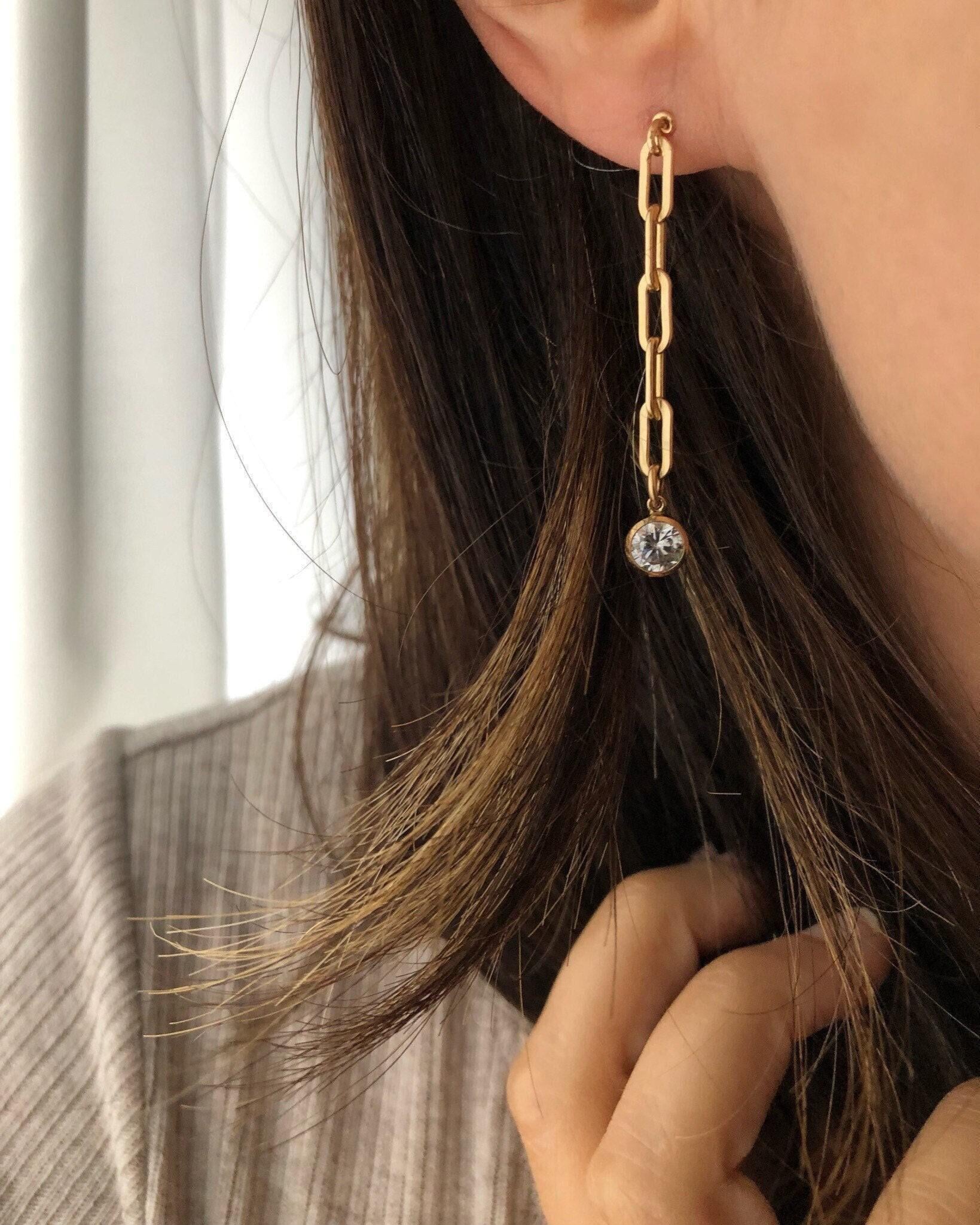 Toni Kettenglieder Ohrringe | 14Kt Gold Filled Büroklammer Kette Baumeln Tropfen Schmuck Demi Kristall von standingoaccessories
