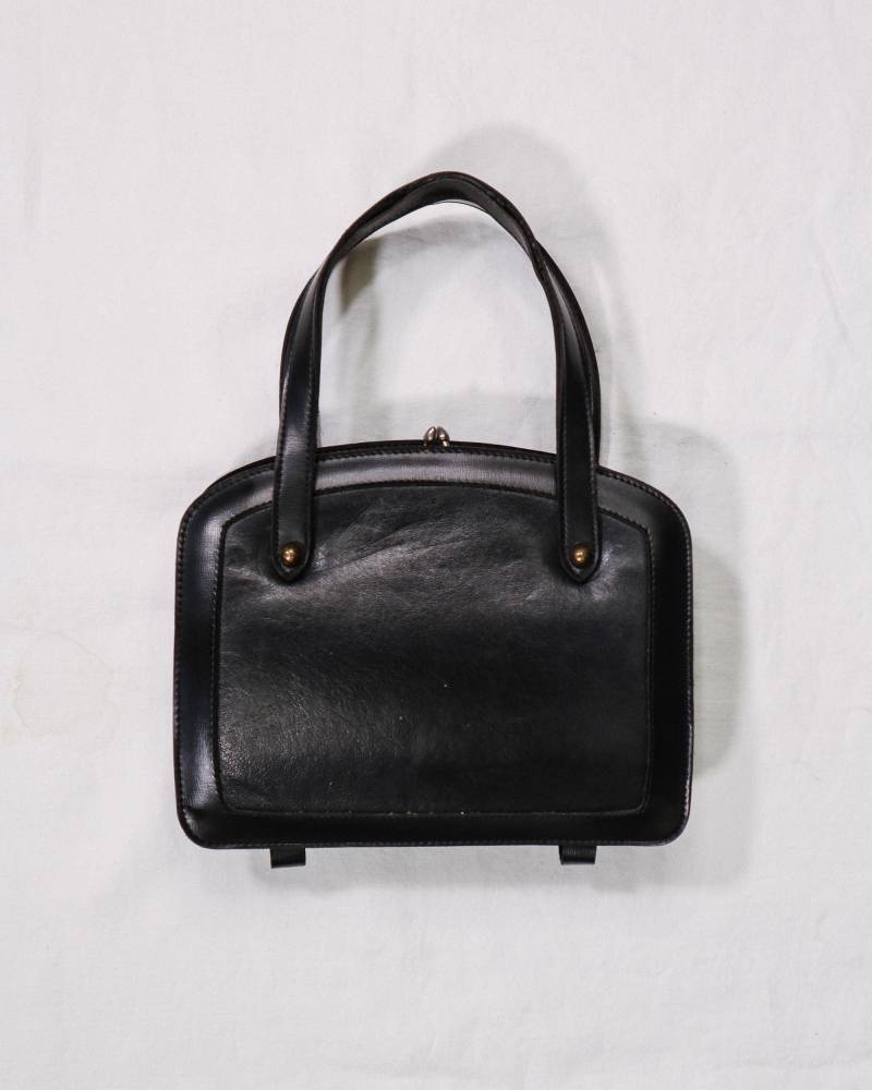 True Vintage 1940Er 1950Er Jahre Schwarze Leder Doppeltasche Handtasche von standingovationvtg