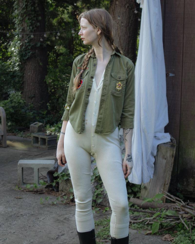 Vintage 1930S Used Look Long Unterwäsche, Kurzarm Baumwolle Mit Knöpfbarer Lasche von standingovationvtg