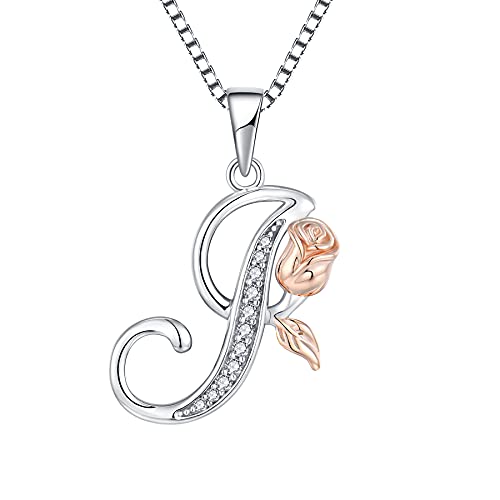 starchenie Alphabet Rose Halskette Buchstabe I Halskette Zirkonia Anhänger 925 Sterling Silber Halskette für Damen von starchenie