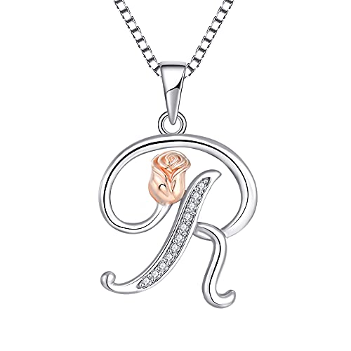 starchenie Alphabet Rose Halskette Buchstabe R Halskette Zirkonia Anhänger 925 Sterling Silber Halskette für Damen von starchenie