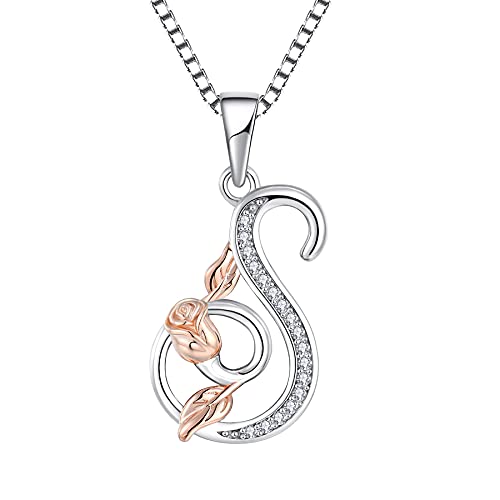 starchenie Alphabet Rose Halskette Buchstabe S Halskette Zirkonia Anhänger 925 Sterling Silber Halskette für Damen von starchenie