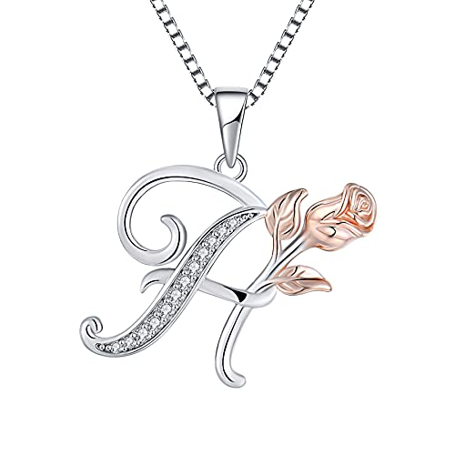 starchenie Alphabet Rose Halskette Buchstabe H Halskette Zirkonia Anhänger 925 Sterling Silber Halskette für Damen von starchenie