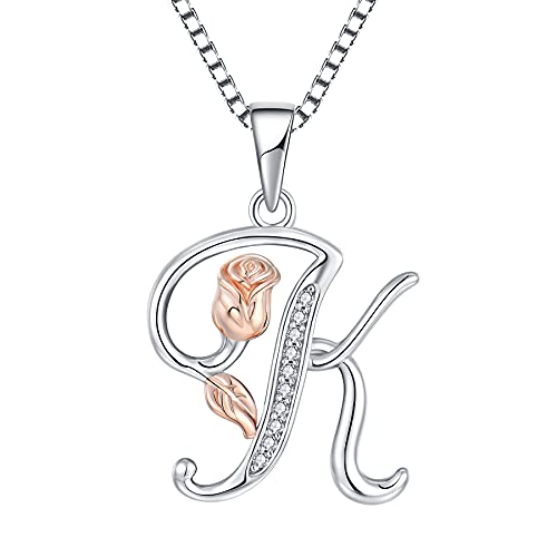 Starchenie Alphabet Rose Halskette Buchstabe K Halskette Zirkonia Anhänger 925 Sterling Silber Halskette für Damen von starchenie