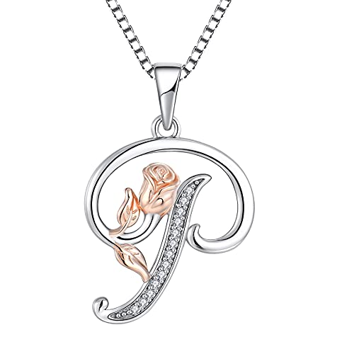 Starchenie Alphabet Rose Halskette Buchstabe P Halskette Zirkonia Anhänger 925 Sterling Silber Halskette für Damen von starchenie