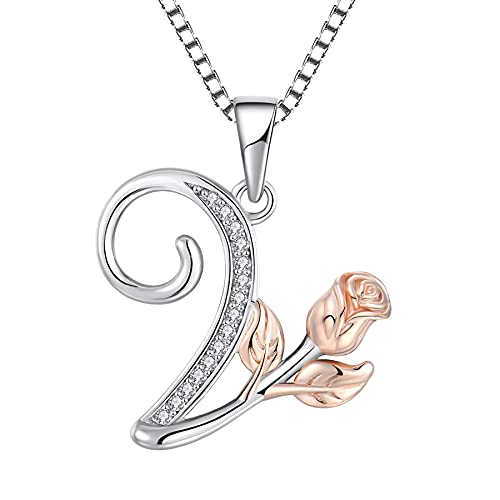 Starchenie Alphabet Rose Halskette Buchstabe V Halskette Zirkonia Anhänger 925 Sterling Silber Halskette für Damen von starchenie