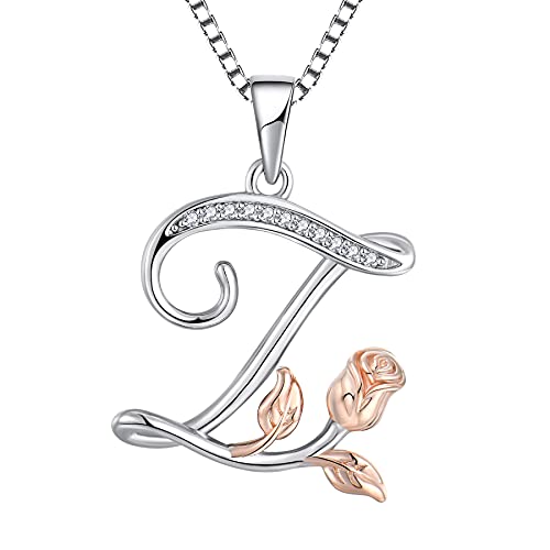 Starchenie Alphabet Rose Halskette Buchstabe Z Halskette Zirkonia Anhänger 925 Sterling Silber Halskette für Damen von starchenie