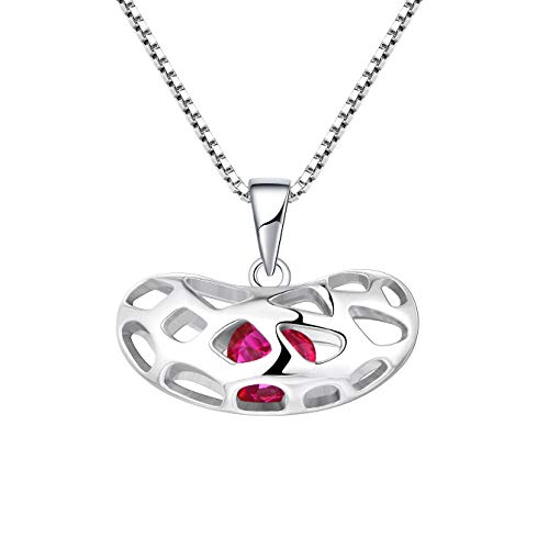 Starchenie Bohnen Kette Silber 925 Bohnen Käfig Rot Herz Anhänger Halskette für Damen von starchenie