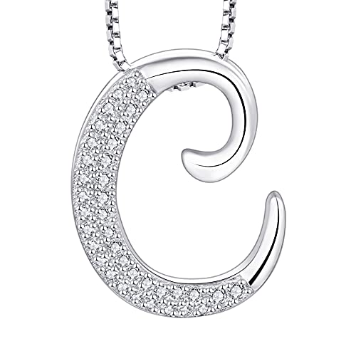 starchenie Buchstabe Kette Alphabet Halskette Glücksbuchstabe C Halskette Zirkon Anhänger 925 Sterling Silber Halskette für Damen von starchenie