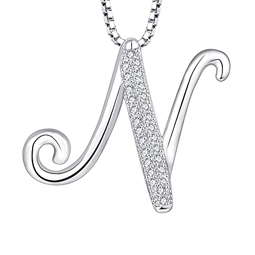 starchenie Buchstabe Kette Alphabet Halskette Glücksbuchstabe N Halskette Zirkon Anhänger 925 Sterling Silber Halskette für Damen von starchenie