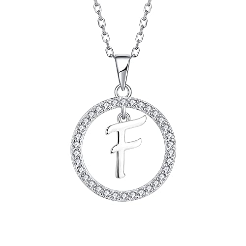 Starnny Buchstaben Kette Damen Silber 925 Initiale Alphabet Buchstaben Charm F Kette Weiß 3A Zirkonia Halskette Anhänger Geschenk für Frauen von starchenie