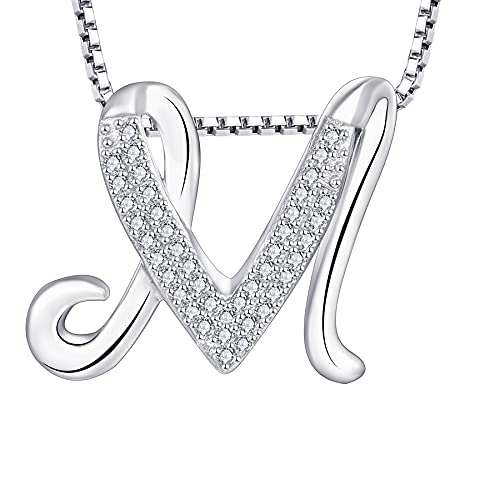 Starchenie Buchstabe Kette Alphabet Halskette Glücksbuchstabe M Halskette Zirkon Anhänger 925 Sterling Silber Halskette für Damen von starchenie
