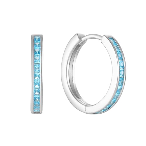 Starchenie Creolen Ohrringe 925 Silber mit Aquamarinblau Zirkonia für Damen Huggie Ohrhänger Hypoallergen Schmuck Geschenk von starchenie