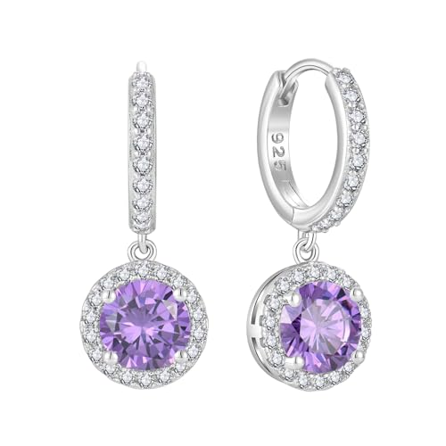 Starchenie Creolen Ohrringe Silber 925 mit Runde Zirkonia Amethyst Geburtsstein Anhänger Hypoallergen für Frauen von starchenie