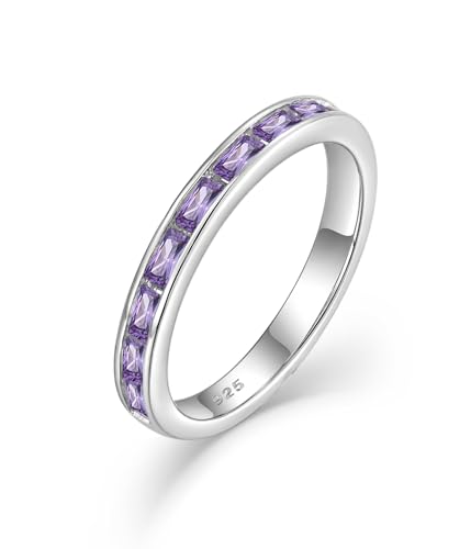 Starchenie Damen Ewigkeitsringe 925 Sterling Silber Amethyst Geburtsstein 5A Zirkonia Verlobungsring Eternity Promise Ringe Größe 62 von starchenie