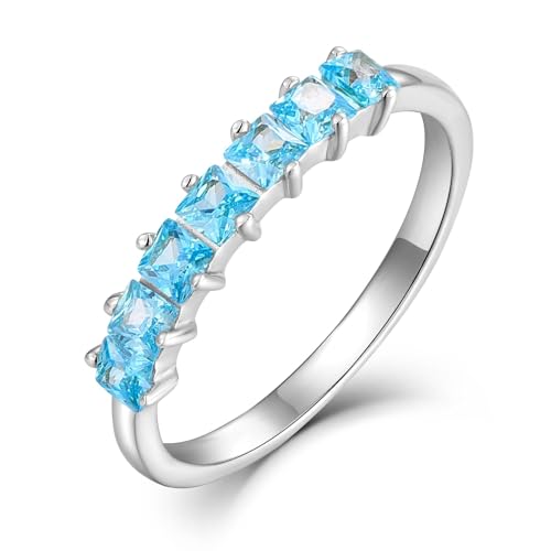 Starchenie Damen Ewigkeitsringe 925 Sterling Silber Aquamarinblau Geburtsstein 5A Zirkonia Jahrestag Verlobungsring Größe 52 von starchenie