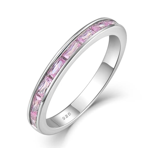 Starchenie Damen Ewigkeitsringe 925 Sterling Silber Rosa Turmalin Geburtsstein 5A Zirkonia Verlobungsring Eternity Promise Ringe Größe 54 von starchenie