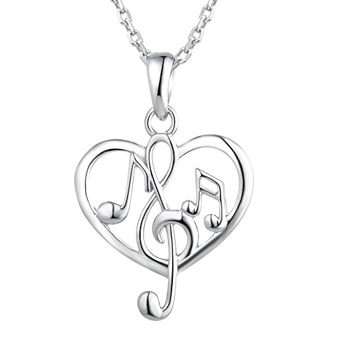 Starnny Musik Herz Kette Damen Silber 925 Anhänger Halskette Symbol Höhenschlüssel mit weiß Kette Geschenk für Sie Fraun von starchenie