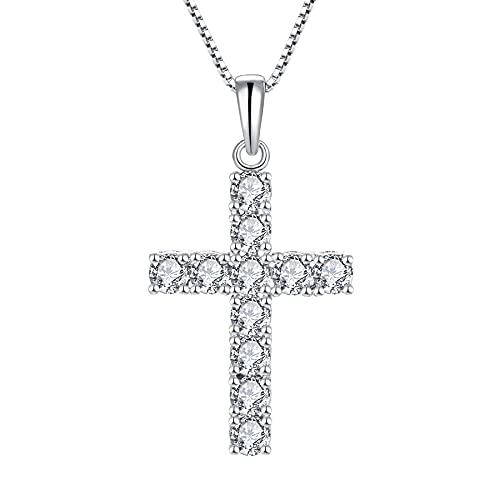 Starnny Damen Kette Silber 925 Kreuz Kruzifix Anhänger Halskette mit 3A Zirkonia April Geburtsstein Schmuck für Frauen von starchenie