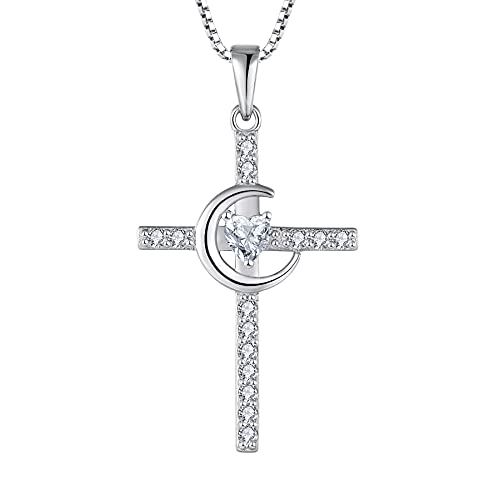 Starnny Damen Kette Silber 925 Mond Kreuz Halskette Anhänger mit 3A Zirkonia Schmuck für Frauen von starchenie