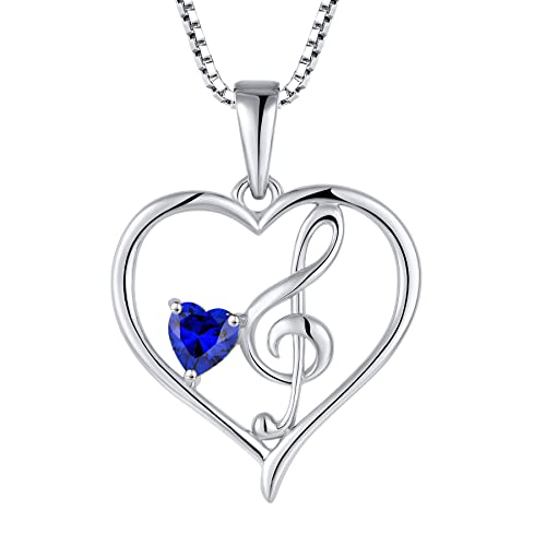 Starnny Damen Kette Silber 925 Musik Notiz Halskette Anhänger mit September Geburtsstein Saphir farbe 3A Zirkonia Schmuck für FrauenGeschenke von starchenie