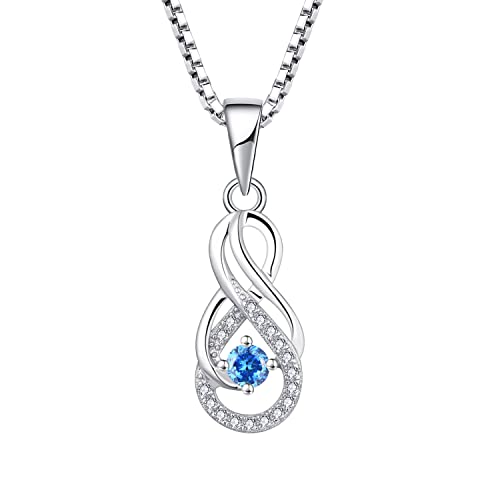 Starnny Damen Kette Silber 925 Unendlichkeit Halskette Anhänger mit März Geburtsstein Aquamarin Farbe 3A Zirkonia Schmuck für Frauen von starchenie