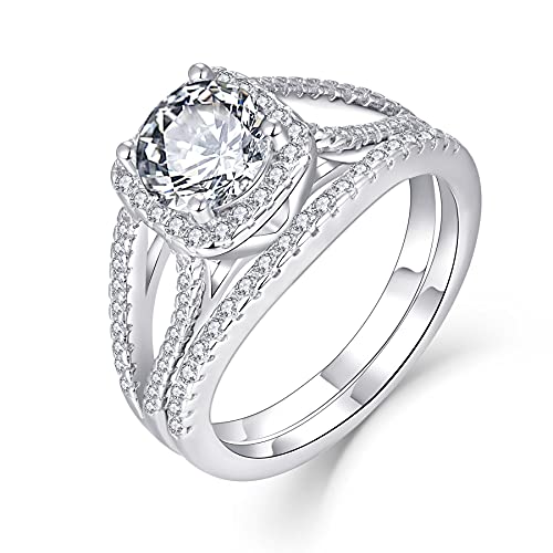 Starnny Damen Ring,Verlobungsring Paar Eheringe 925 Sterling Silber Trauringe Ring Set mit 7MM 3A Zirkonia in Solitär-Ring Look, Schmuck für Frauen,62 von Starnny